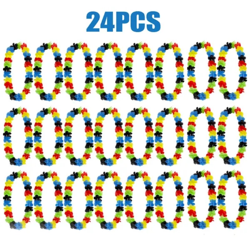24 Colorful Hawaiian Leis Back To School Party Photo Booth Prop Tropical Flower Necklace Leis For First Day Of School Teacher Appreciation Graduation Party Supplies Beach Hawaii Luau Dance Party Favor